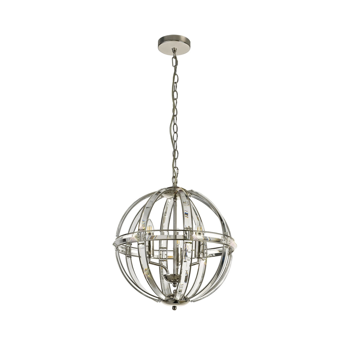 Challacombe Medium Round Polished Nickel Pendant with Clear Crystal