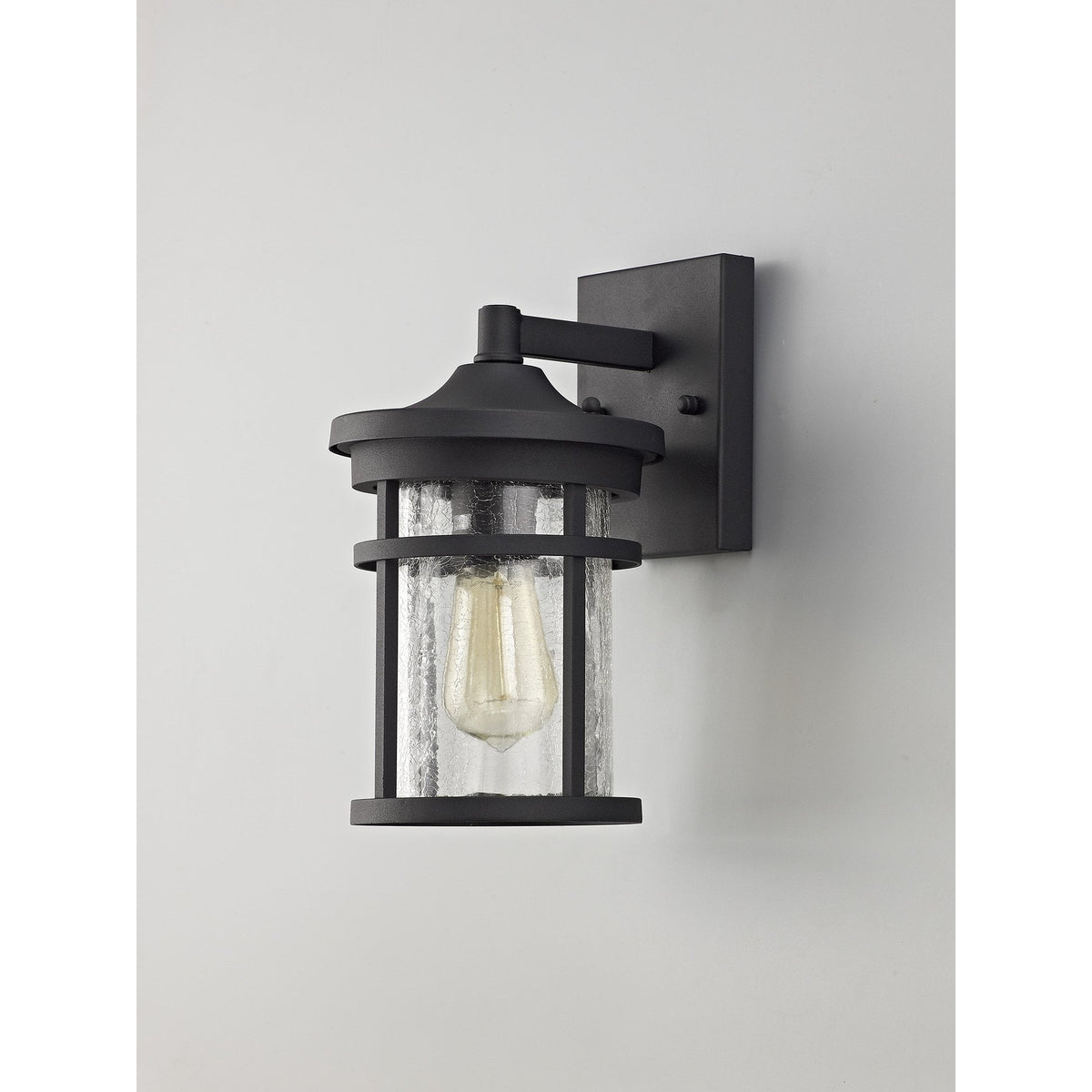 Ermington IP54 Wall Light in Black with Clear Crackled Glass
