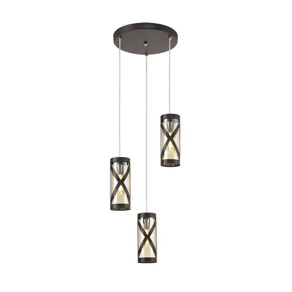 Harberton Three Light Round Pendant in Oiled Bronze