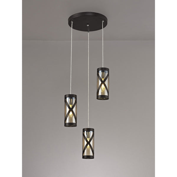 Harberton Three Light Round Pendant in Oiled Bronze
