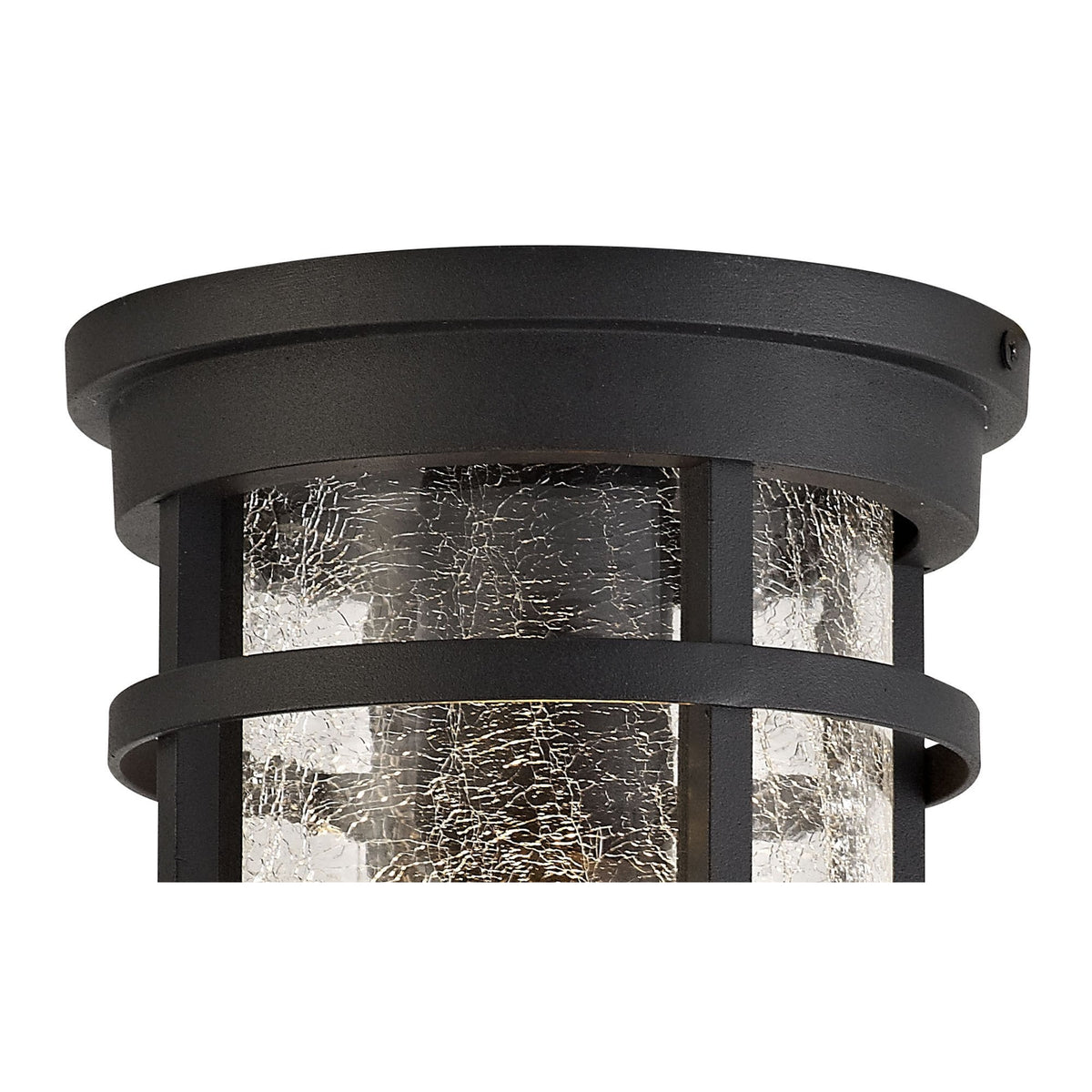 Ermington IP54 Ceiling Light in Black with Clear Crackled Glass
