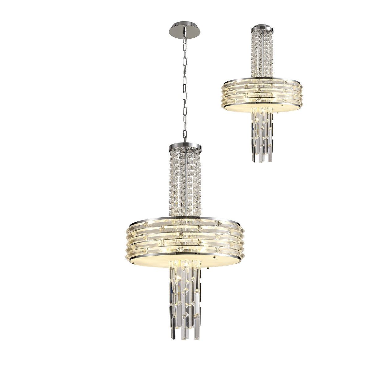 Kennerleigh 7 x E14 Pendant or Semi Ceiling Light in Polished Chrome and Crystal