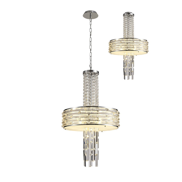 Kennerleigh 7 x E14 Pendant or Semi Ceiling Light in Polished Chrome and Crystal
