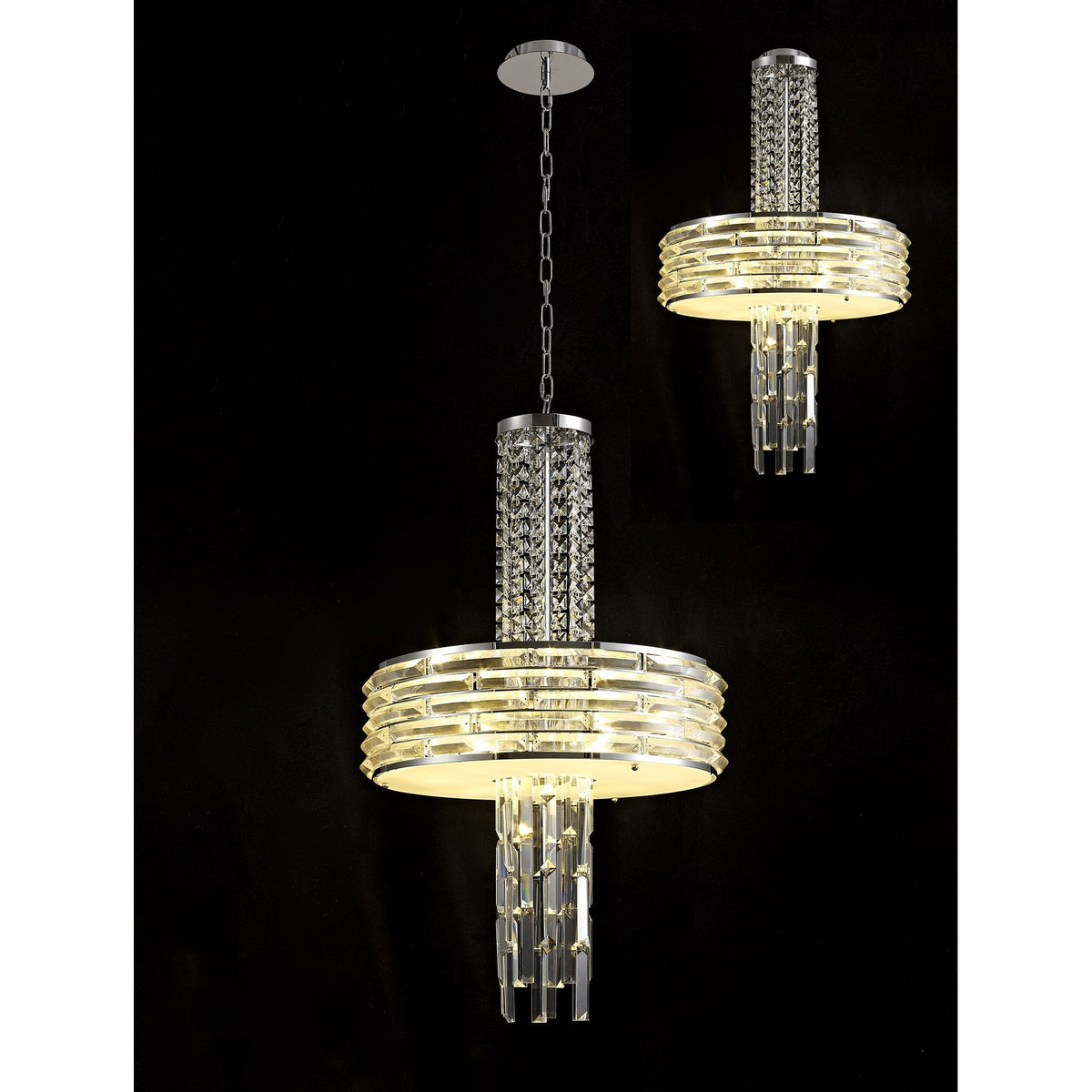 Kennerleigh 7 x E14 Pendant or Semi Ceiling Light in Polished Chrome and Crystal