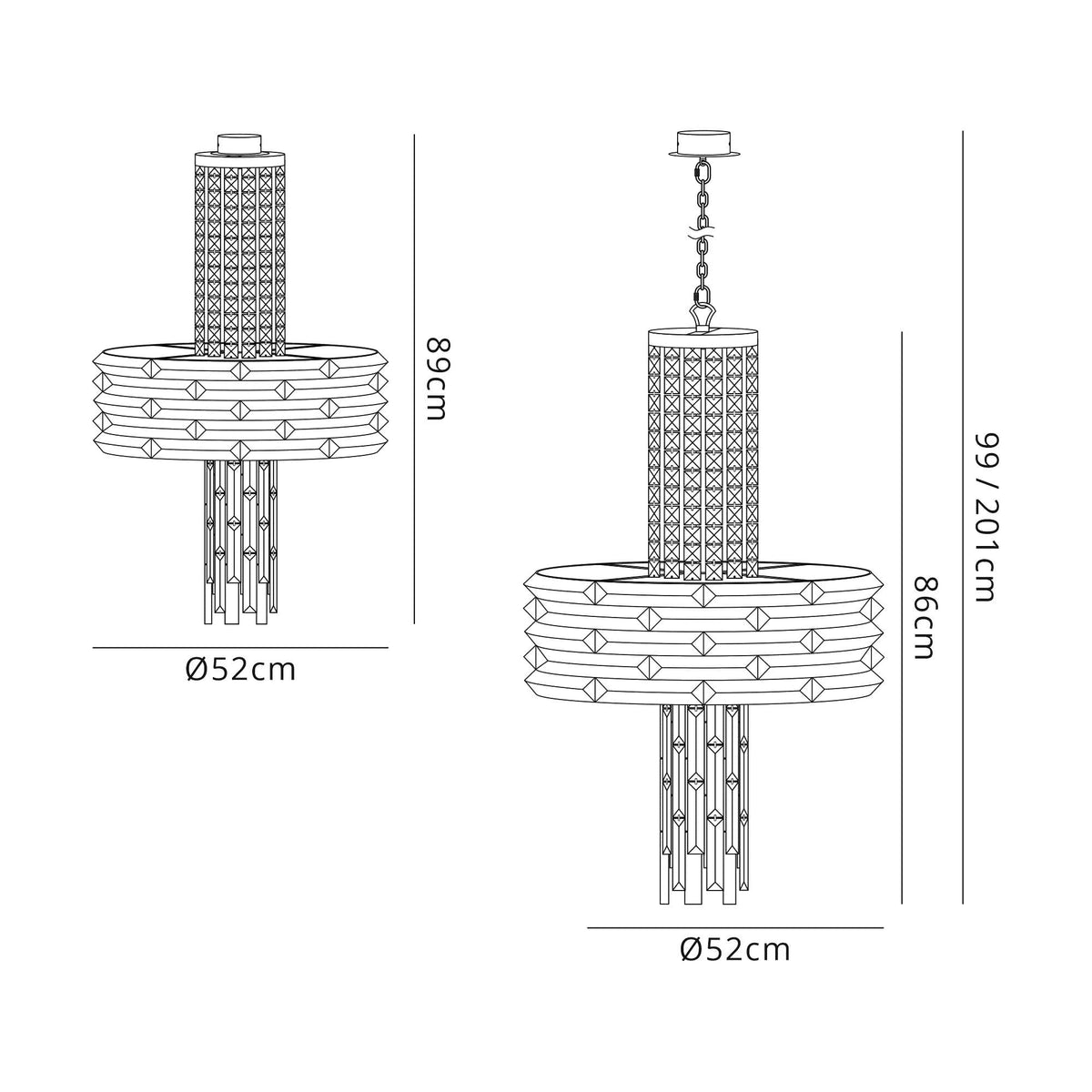 Kennerleigh 7 x E14 Pendant or Semi Ceiling Light in Polished Chrome and Crystal