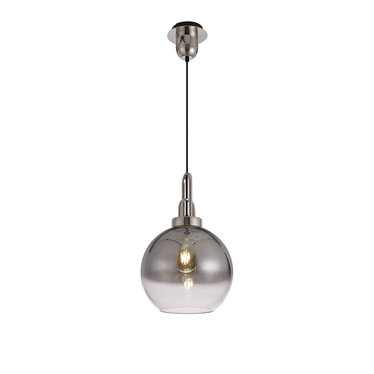 Atherington Polished Nickel Pendant with 30cm Smoked Glass Globe