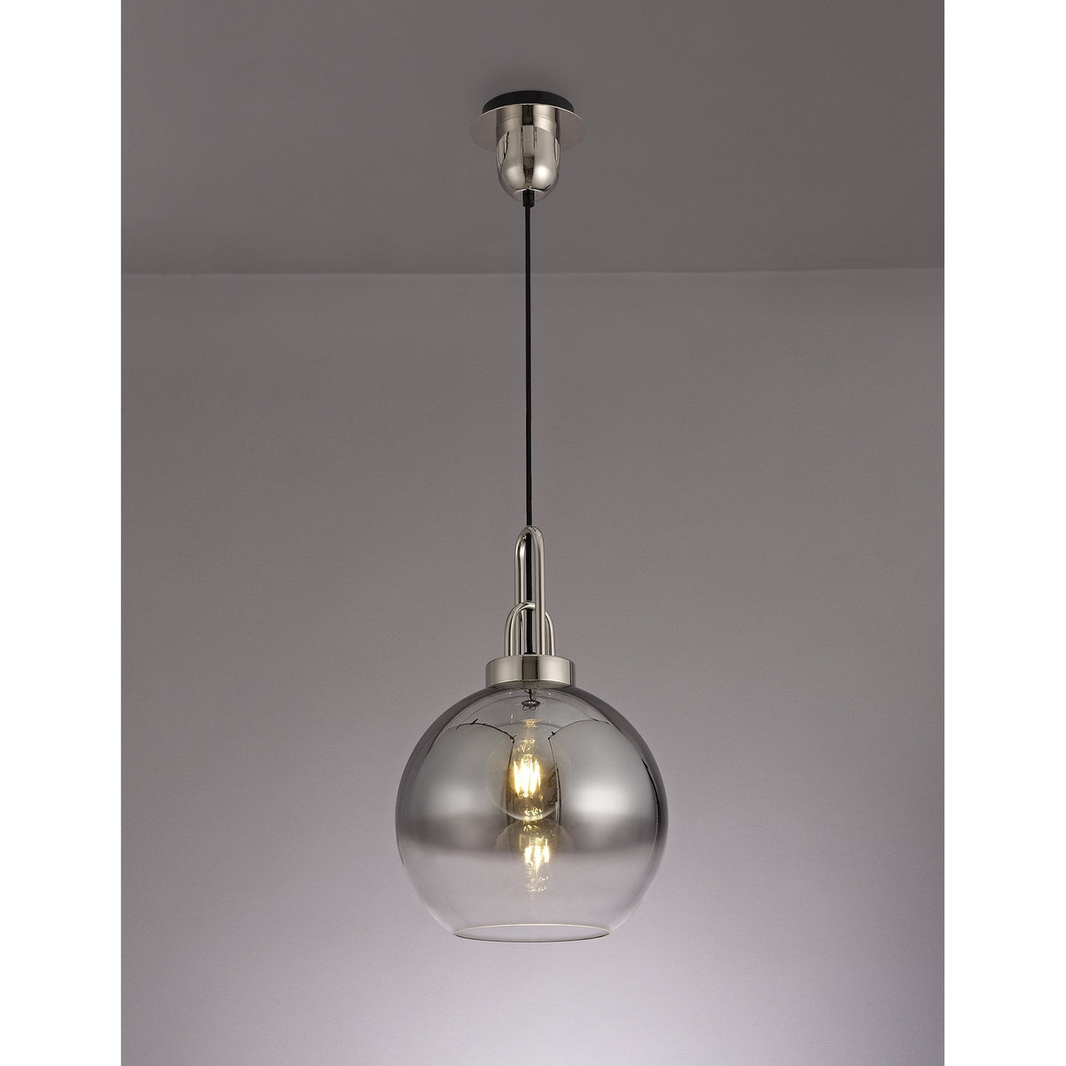 Atherington Polished Nickel Pendant with 30cm Smoked Glass Globe