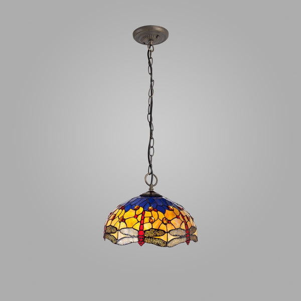 Loddiswell 3 Light Downlighter Pendant in Aged Antique Brass With 40cm Tiffany Blue Orange and Crystal Shade