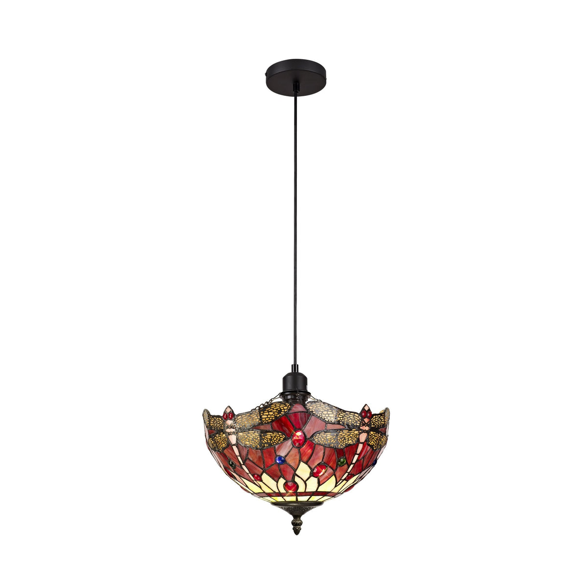 Loddiswell Uplighter Black Pendant With 30cm Tiffany Purple Pink and Crystal Shade