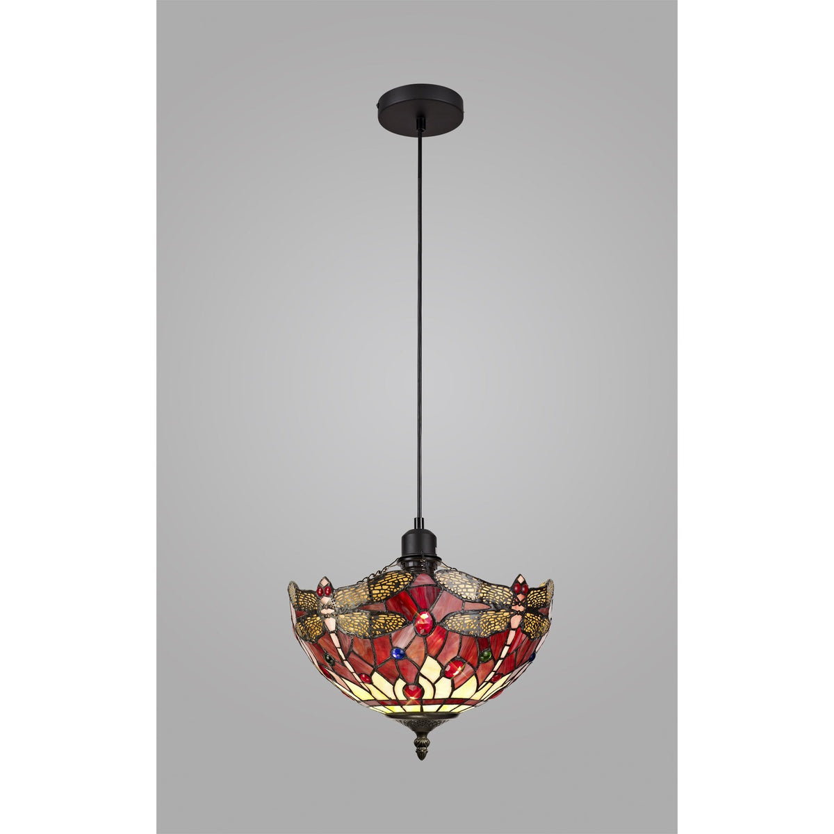 Loddiswell Uplighter Black Pendant With 30cm Tiffany Purple Pink and Crystal Shade