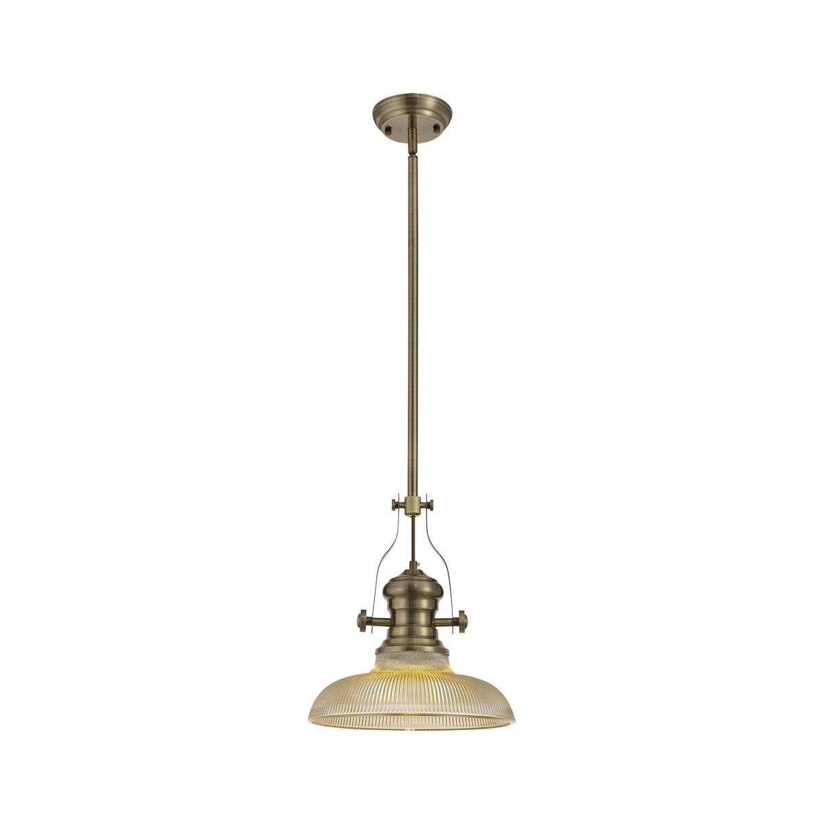 Fremington Antique Brass Pendant with 300mm Amber Round Glass Shade