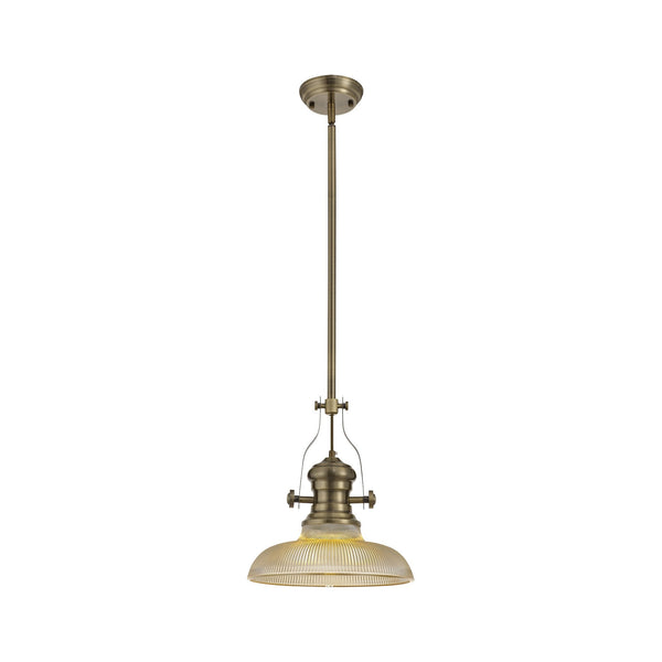 Fremington Antique Brass Pendant with 300mm Amber Round Glass Shade