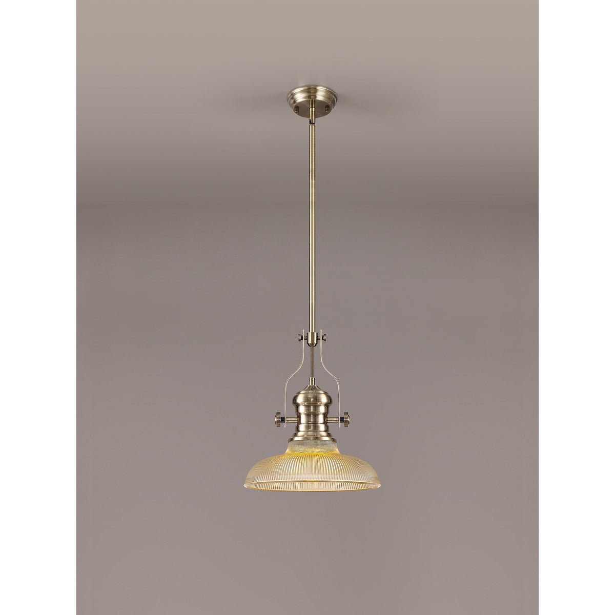 Fremington Antique Brass Pendant with 300mm Amber Round Glass Shade