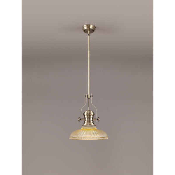 Fremington Antique Brass Pendant with 300mm Amber Round Glass Shade