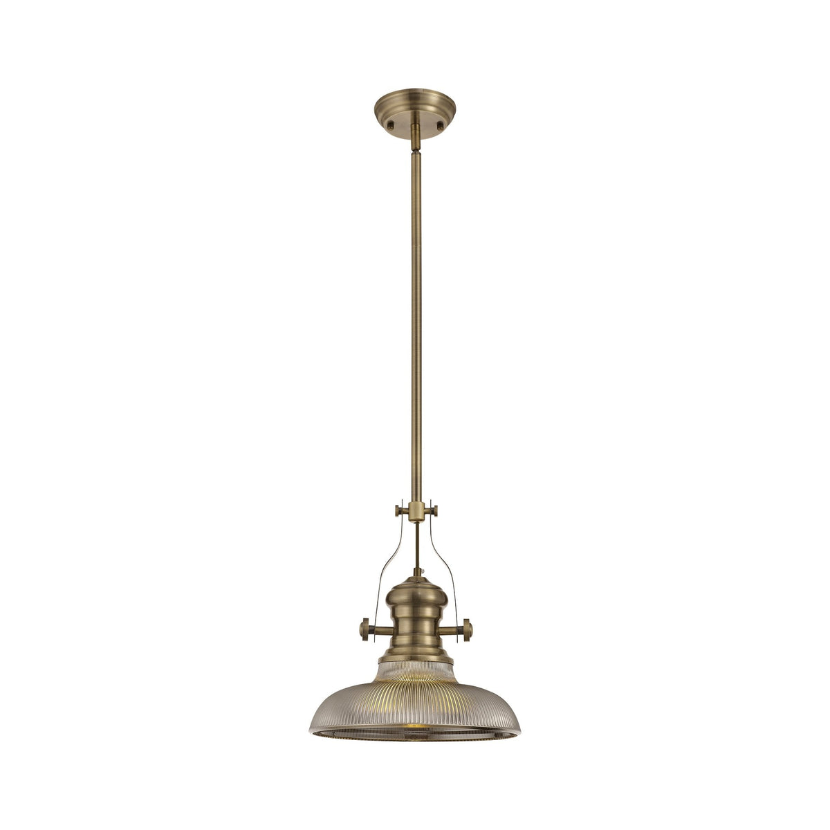 Fremington E27 Antique Brass Pendant with Smoked Round Glass Shade
