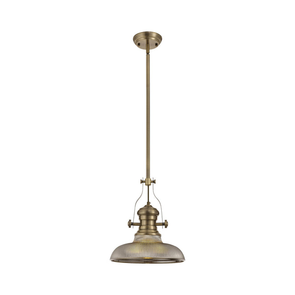 Fremington E27 Antique Brass Pendant with Smoked Round Glass Shade