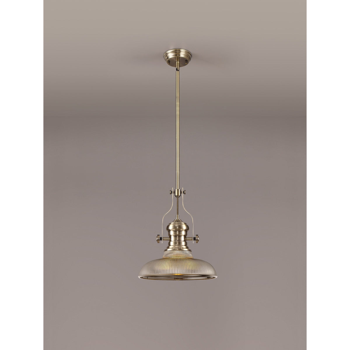 Fremington E27 Antique Brass Pendant with Smoked Round Glass Shade