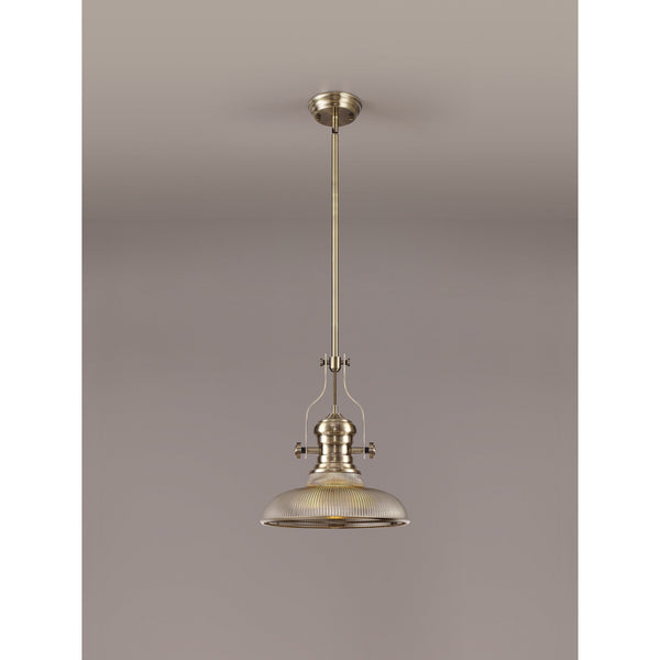 Fremington E27 Antique Brass Pendant with Smoked Round Glass Shade