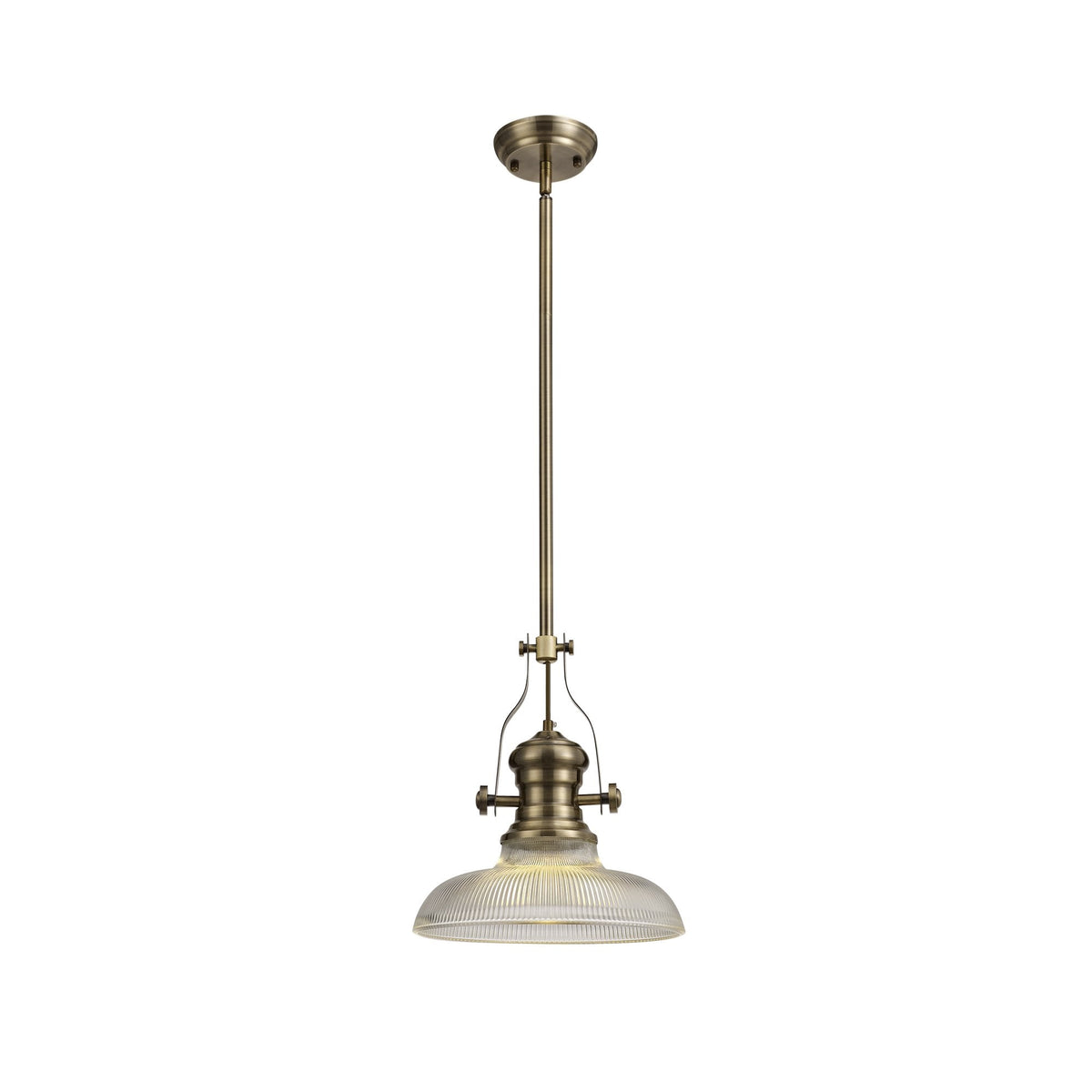 Fremington Antique Brass Pendant with 300mm Clear Round Glass Shade