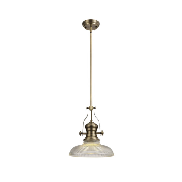 Fremington Antique Brass Pendant with 300mm Clear Round Glass Shade