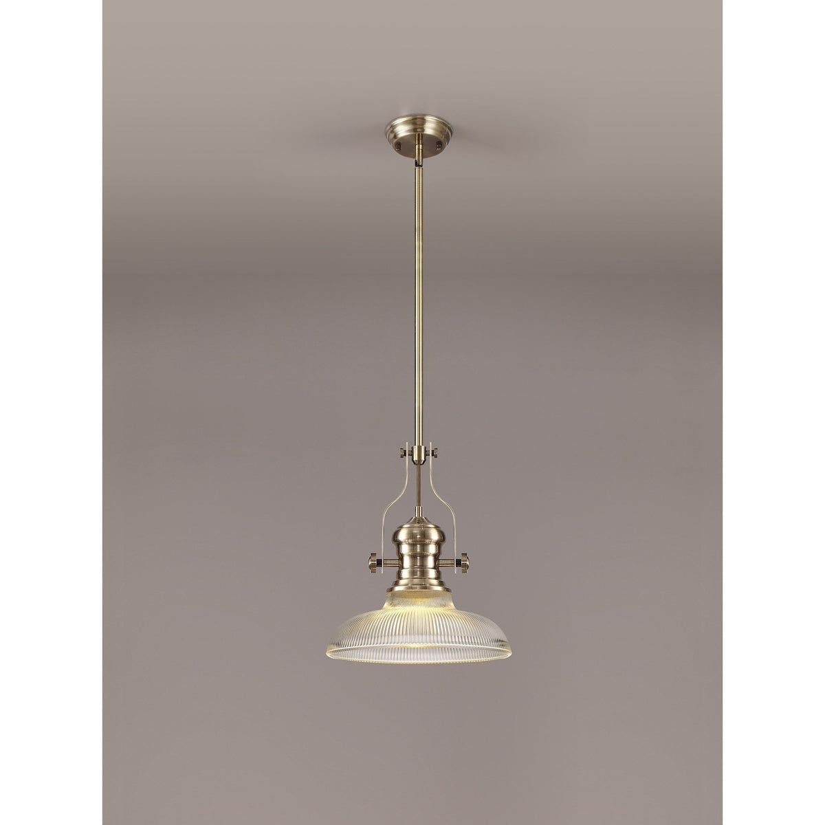 Fremington Antique Brass Pendant with 300mm Clear Round Glass Shade