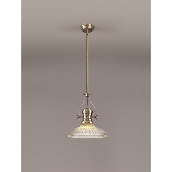 Fremington Antique Brass Pendant with 300mm Clear Round Glass Shade