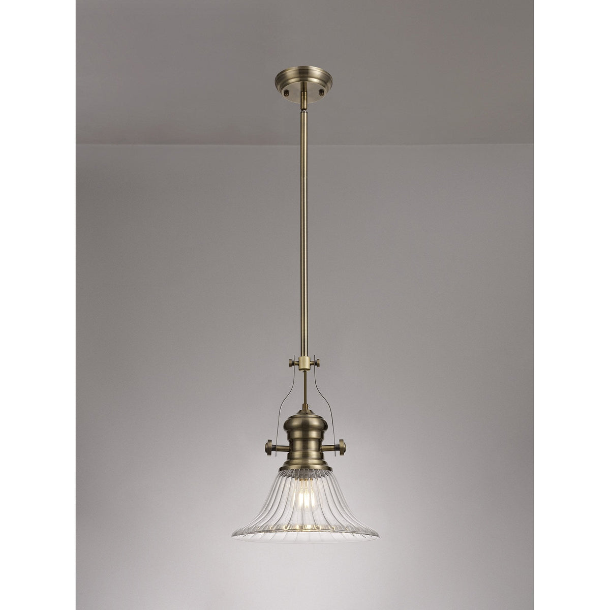 Fremington Antique Brass Pendant with Clear Bell Glass Shade