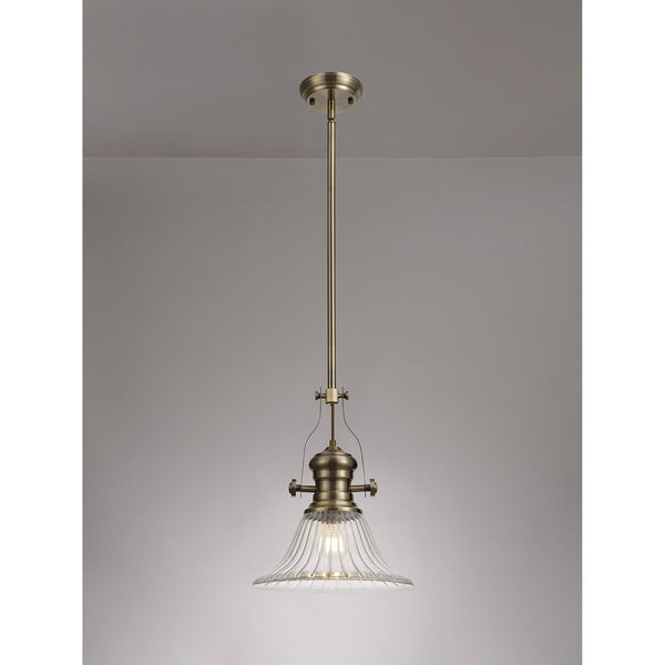 Fremington Antique Brass Pendant with Clear Bell Glass Shade