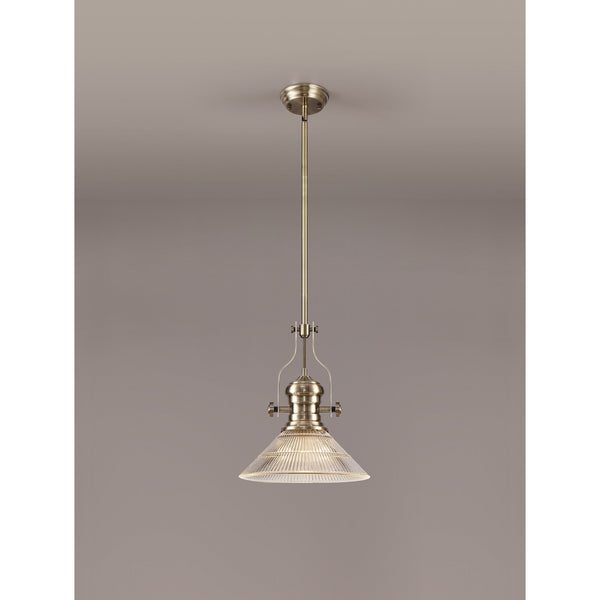 Fremington Antique Brass Pendant with Cone Glass Shade