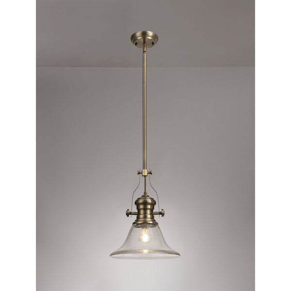 Fremington Antique Brass Pendant with Smooth Bell Glass Shade