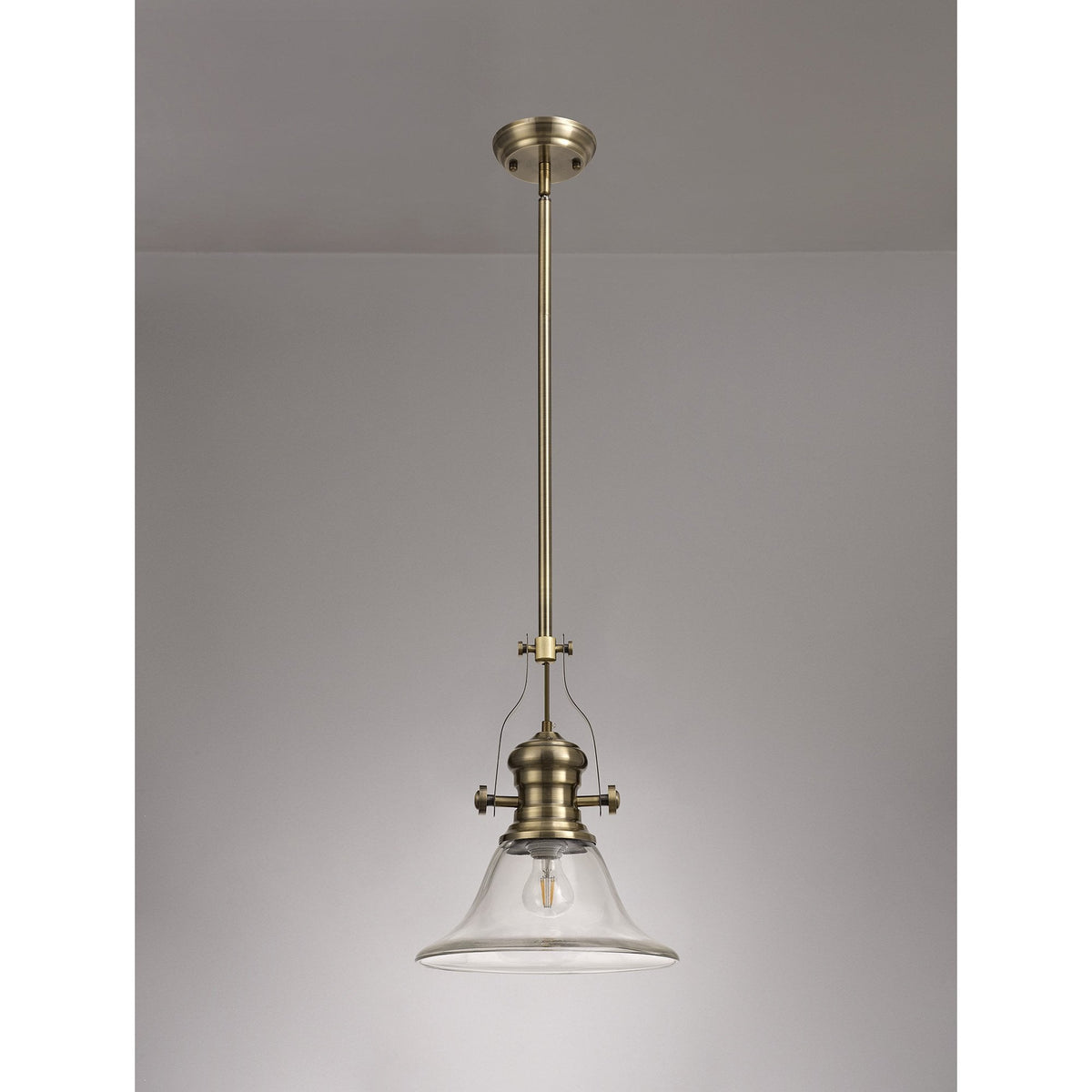 Fremington Antique Brass Pendant with Smooth Bell Glass Shade