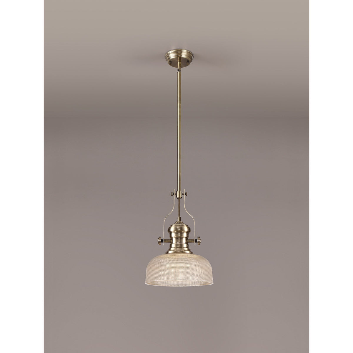 Fremington Antique Brass Pendant with Small Prismatic Glass Shade