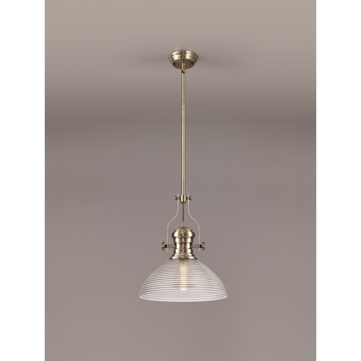 Fremington Antique Brass Pendant with Large Prismatic Glass Shade