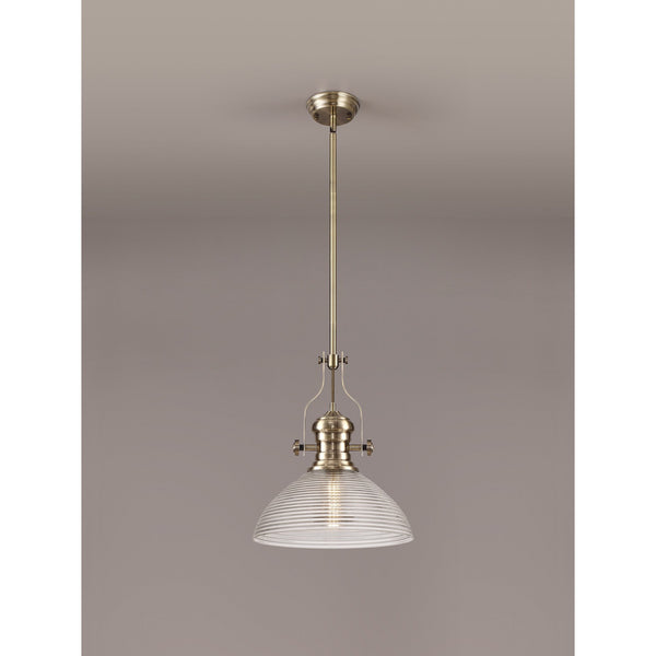 Fremington Antique Brass Pendant with Large Prismatic Glass Shade