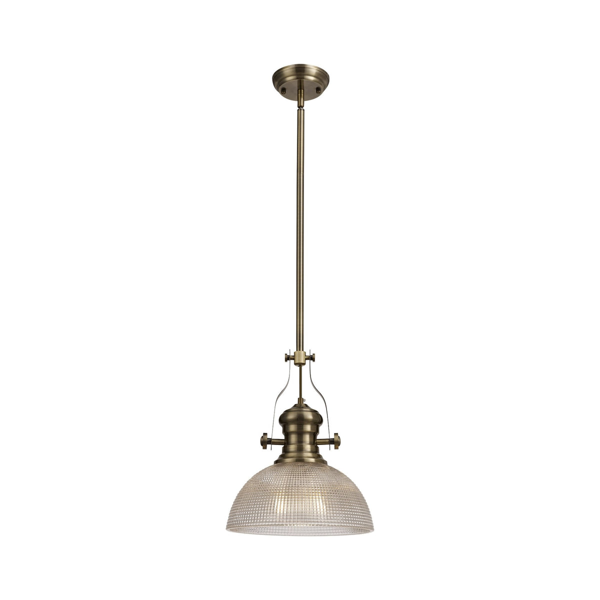 Fremington Antique Brass Pendant with Medium Prismatic Glass Shade