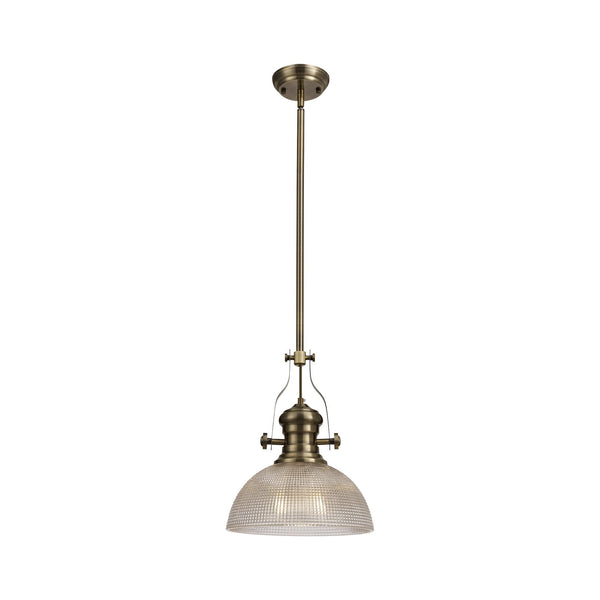 Fremington Antique Brass Pendant with Medium Prismatic Glass Shade