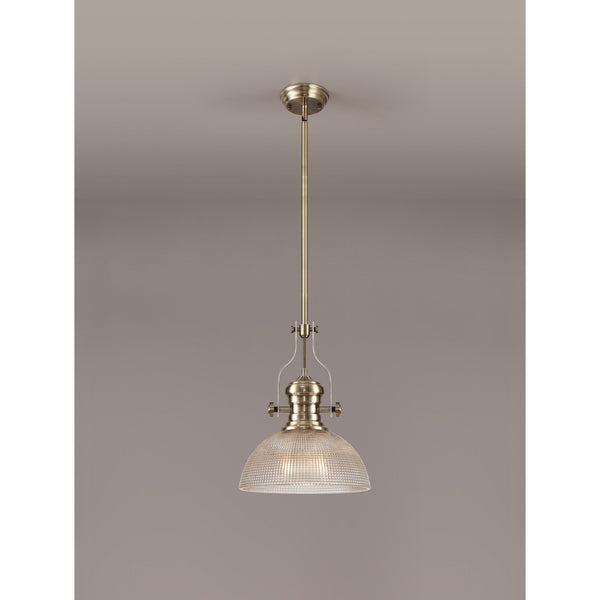 Fremington Antique Brass Pendant with Medium Prismatic Glass Shade