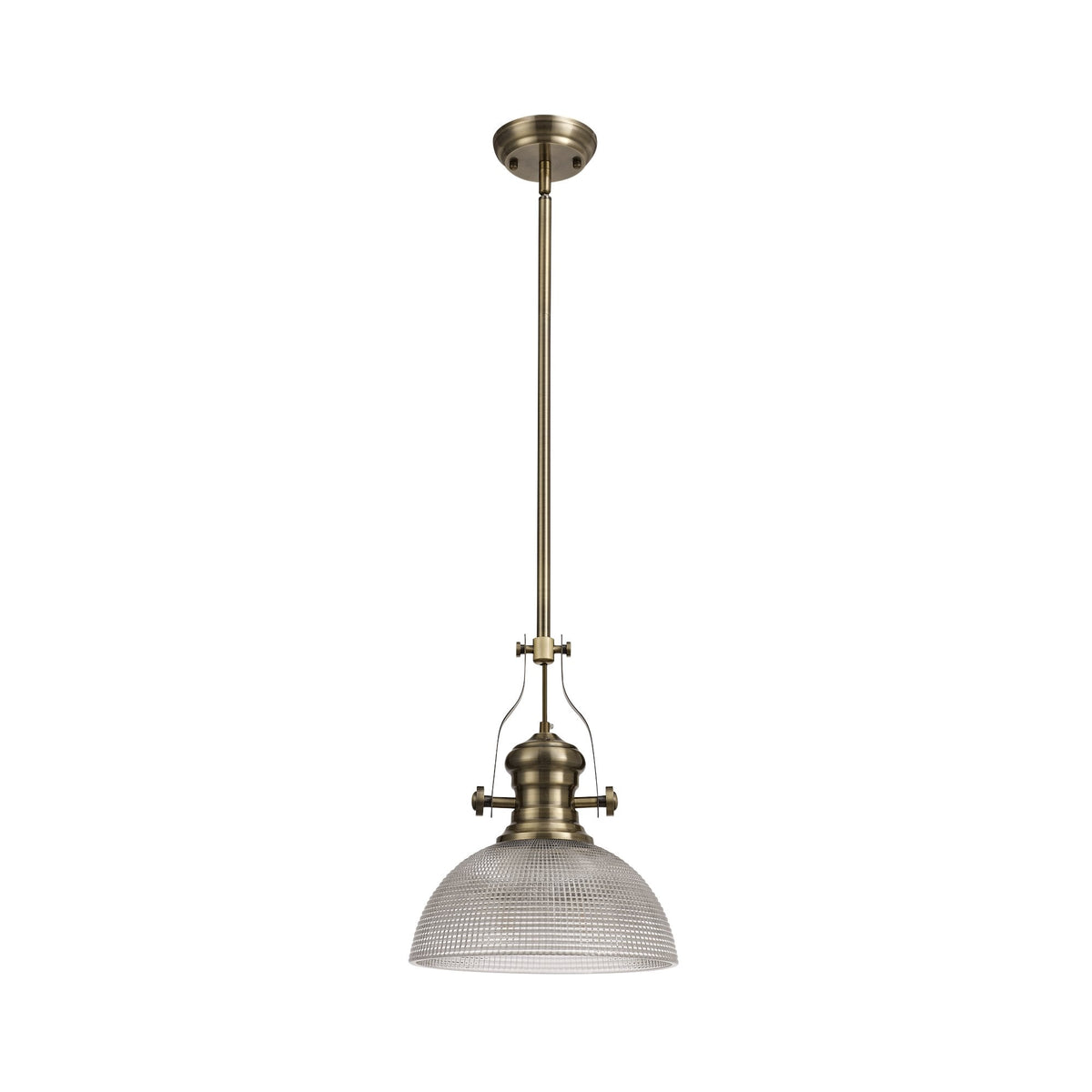 Fremington Antique Brass Pendant with Medium Prismatic Glass Shade