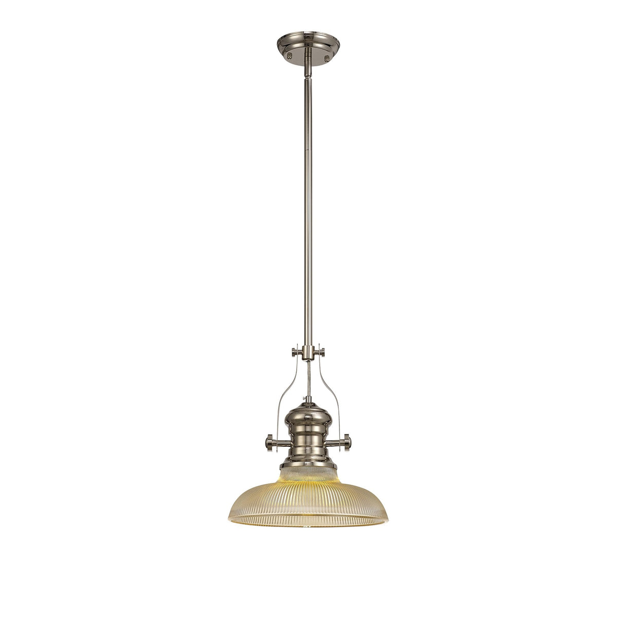 Fremington Polished Nickel Pendant with 300mm Amber Round Glass Shade