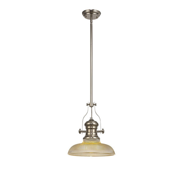 Fremington Polished Nickel Pendant with 300mm Amber Round Glass Shade