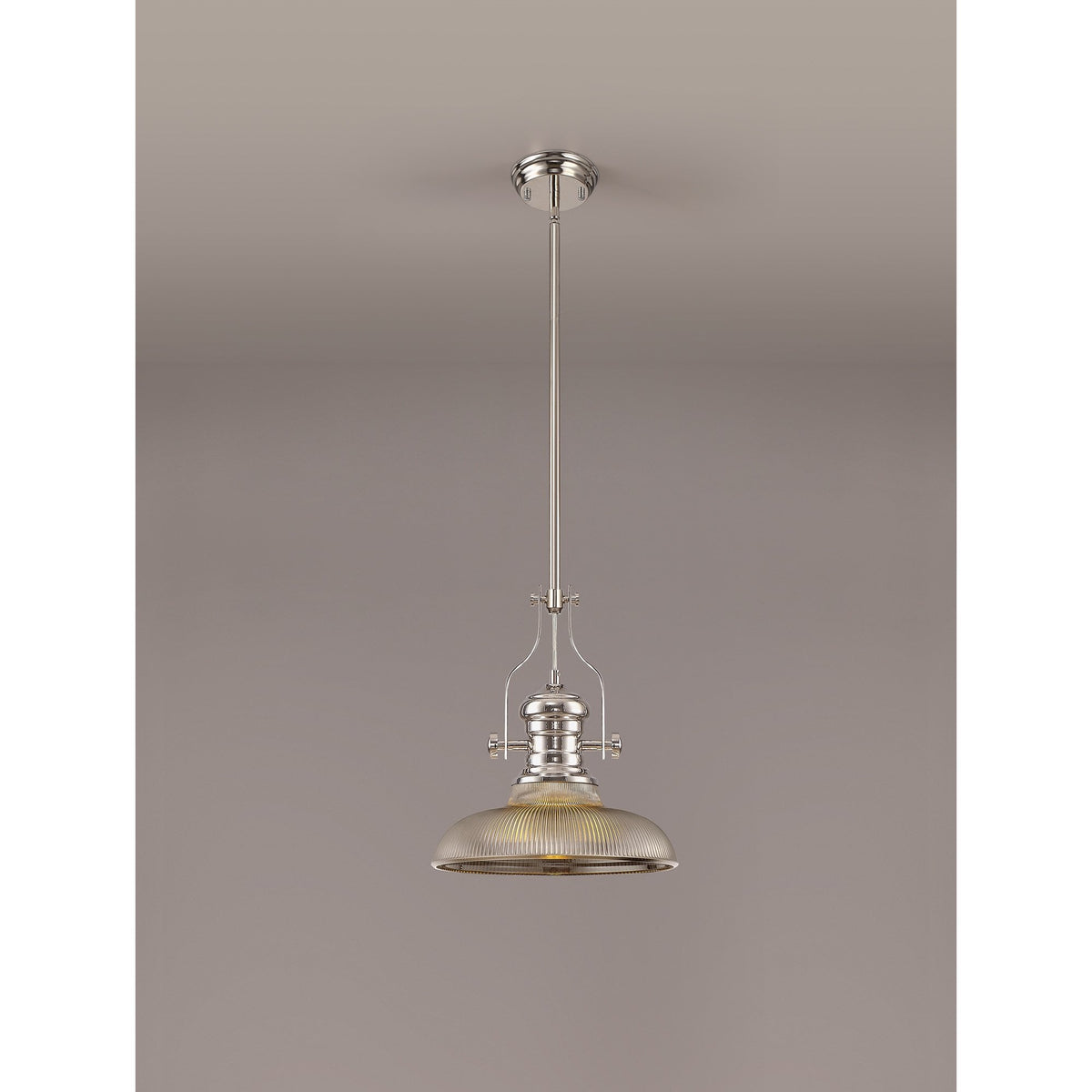 Fremington Polished Nickel Pendant with Smoked Round Glass Shade