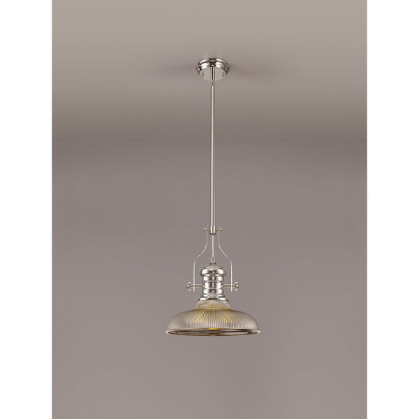 Fremington Polished Nickel Pendant with Smoked Round Glass Shade