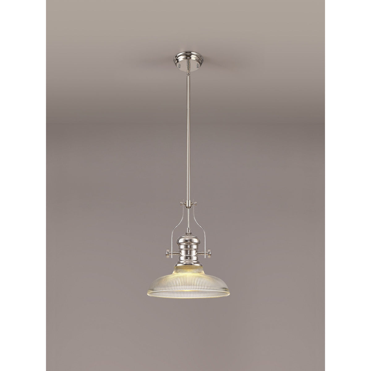 Fremington Polished Nickel Pendant with 300mm Clear Round Glass Shade