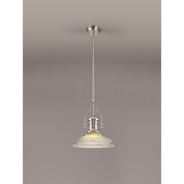 Fremington Polished Nickel Pendant with 300mm Clear Round Glass Shade