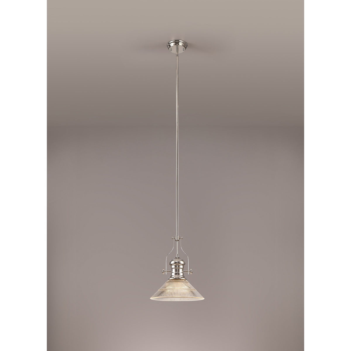 Fremington Polished Nickel Pendant with Cone Glass Shade
