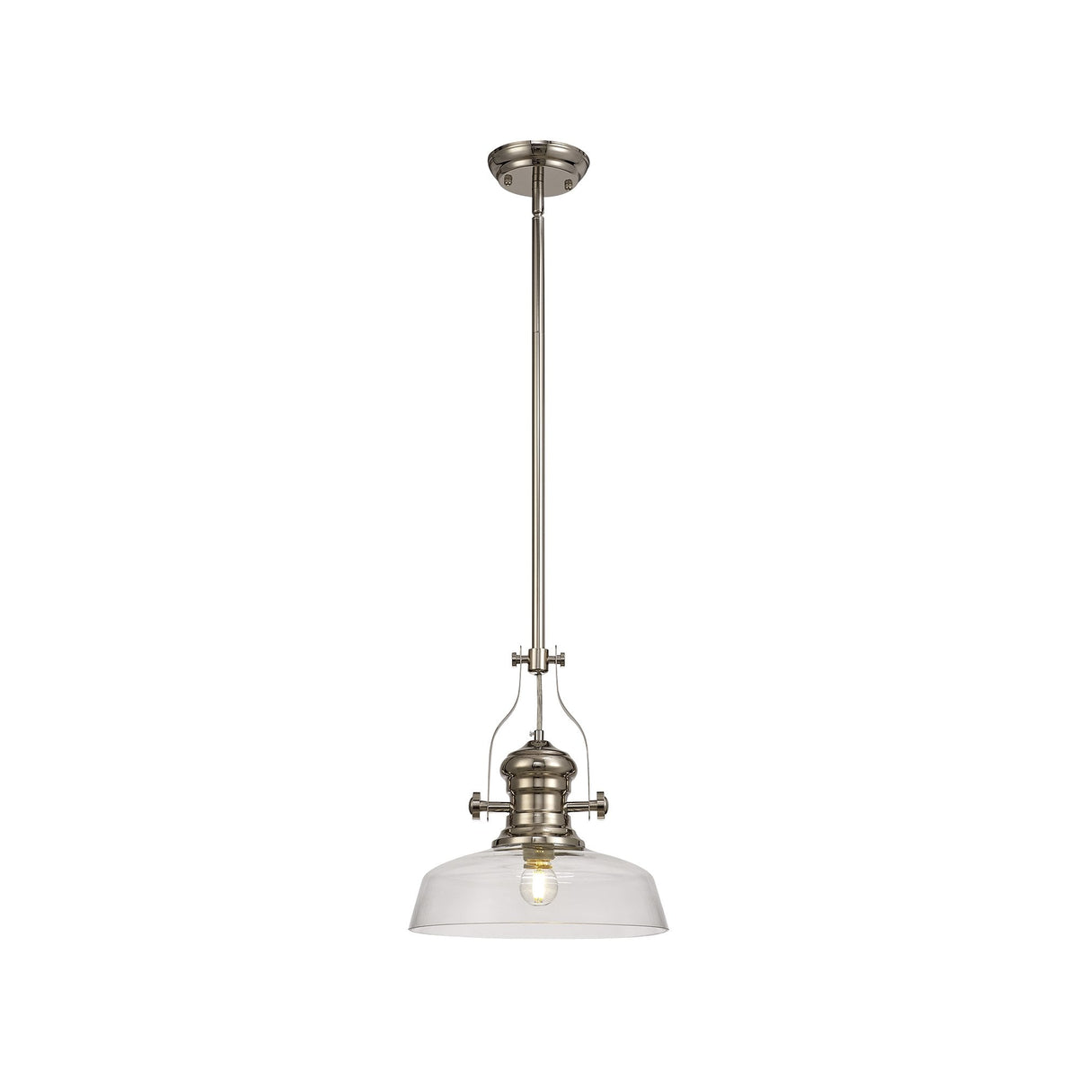 Fremington E27 Polished Nickel Pendant With Flat Round Glass Shade