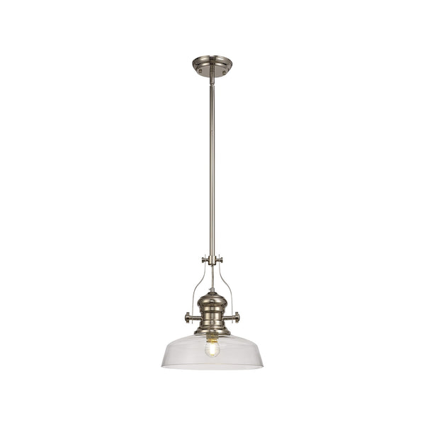Fremington E27 Polished Nickel Pendant With Flat Round Glass Shade