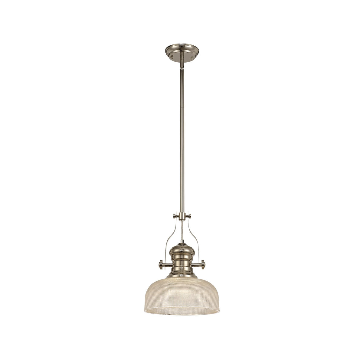 Fremington Polished Nickel Pendant with Small Prismatic Glass Shade