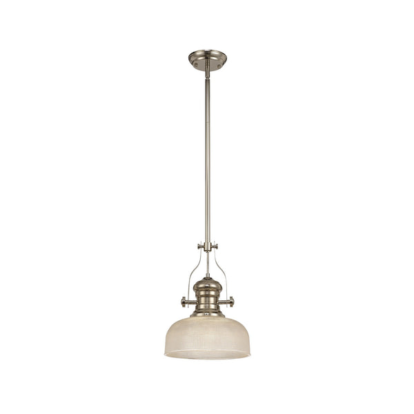 Fremington Polished Nickel Pendant with Small Prismatic Glass Shade