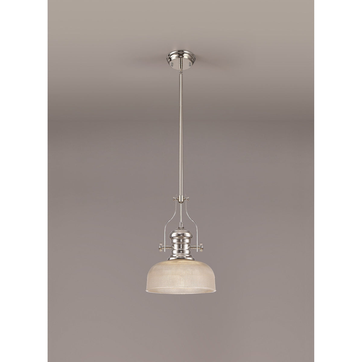 Fremington Polished Nickel Pendant with Small Prismatic Glass Shade